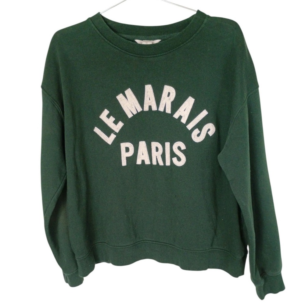 HM Womens Forest Green Le Marais Paris Graphic Crewneck Sweatshirt Large